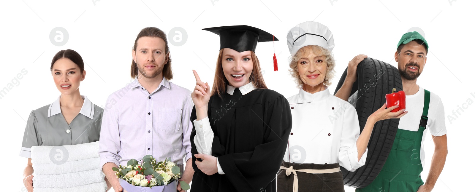 Image of Career choice. People of different professions on white background, banner design