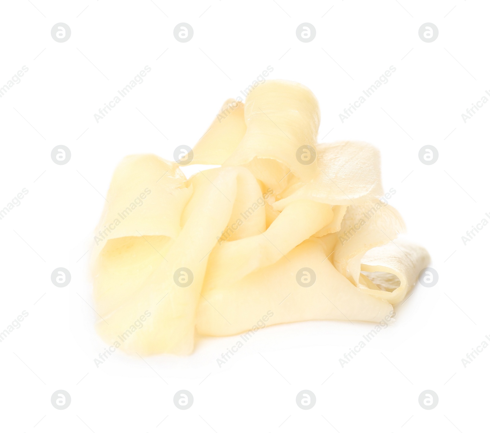 Photo of Pile of pickled ginger isolated on white