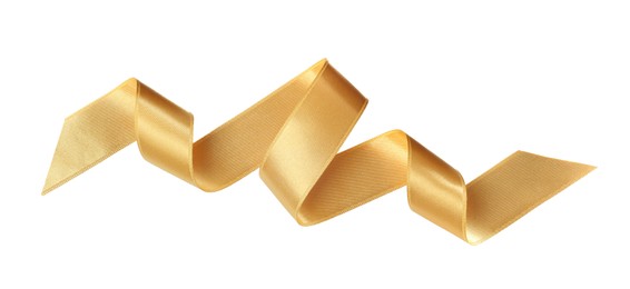 Beautiful golden ribbon isolated on white, top view