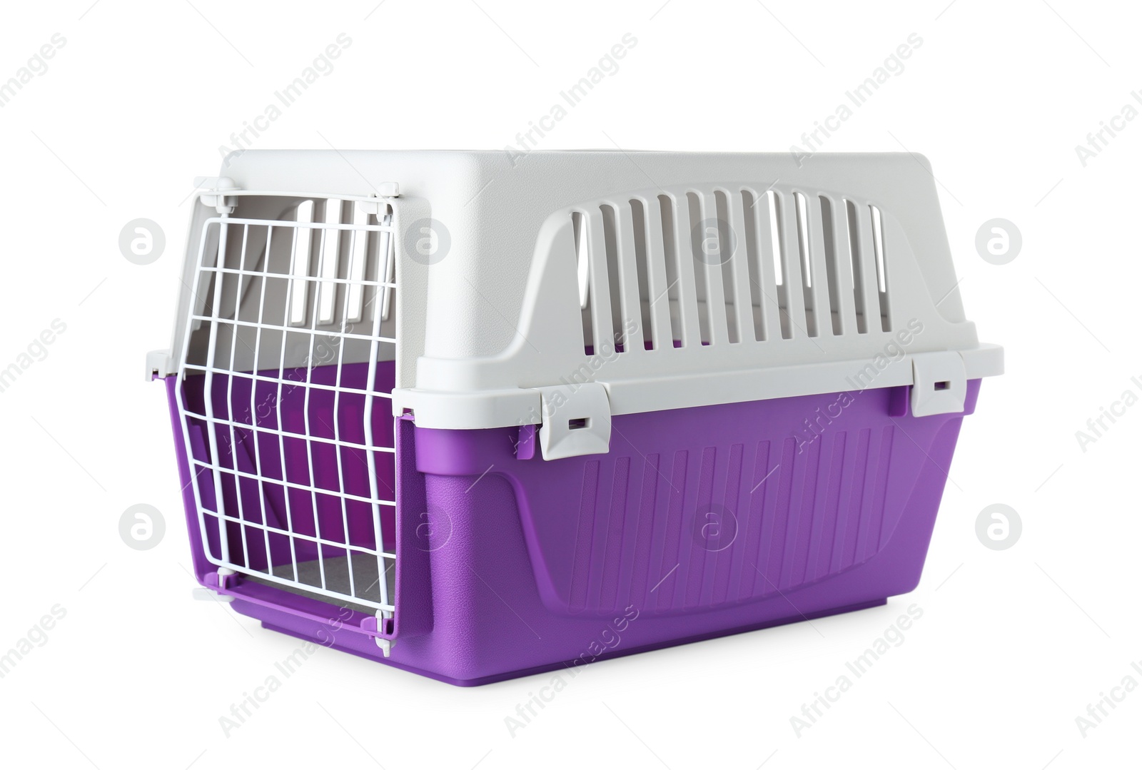 Photo of Violet carrier for pet isolated on white