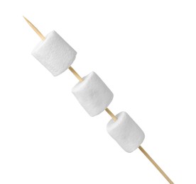 Photo of Stick with delicious puffy marshmallows isolated on white