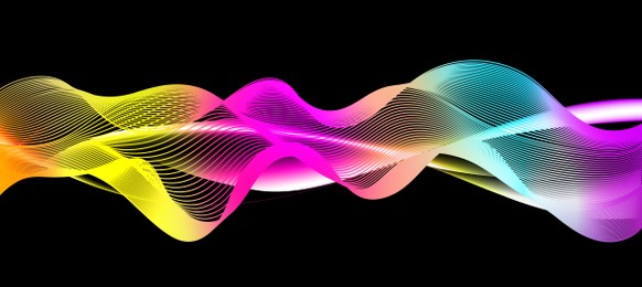 Illustration of dynamic sound waves on black background. Banner design