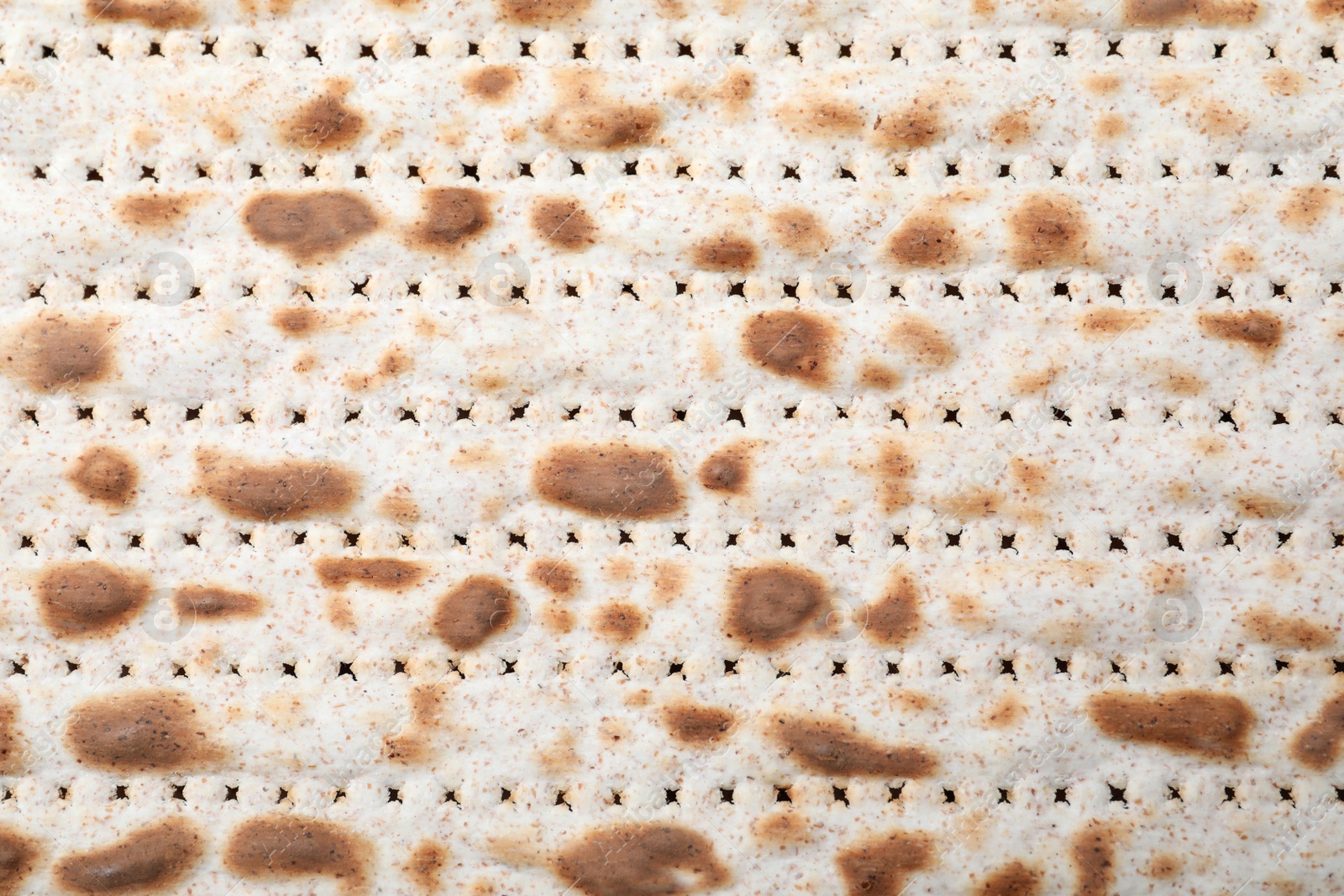 Photo of Traditional matzo as background, top view. Pesach celebration