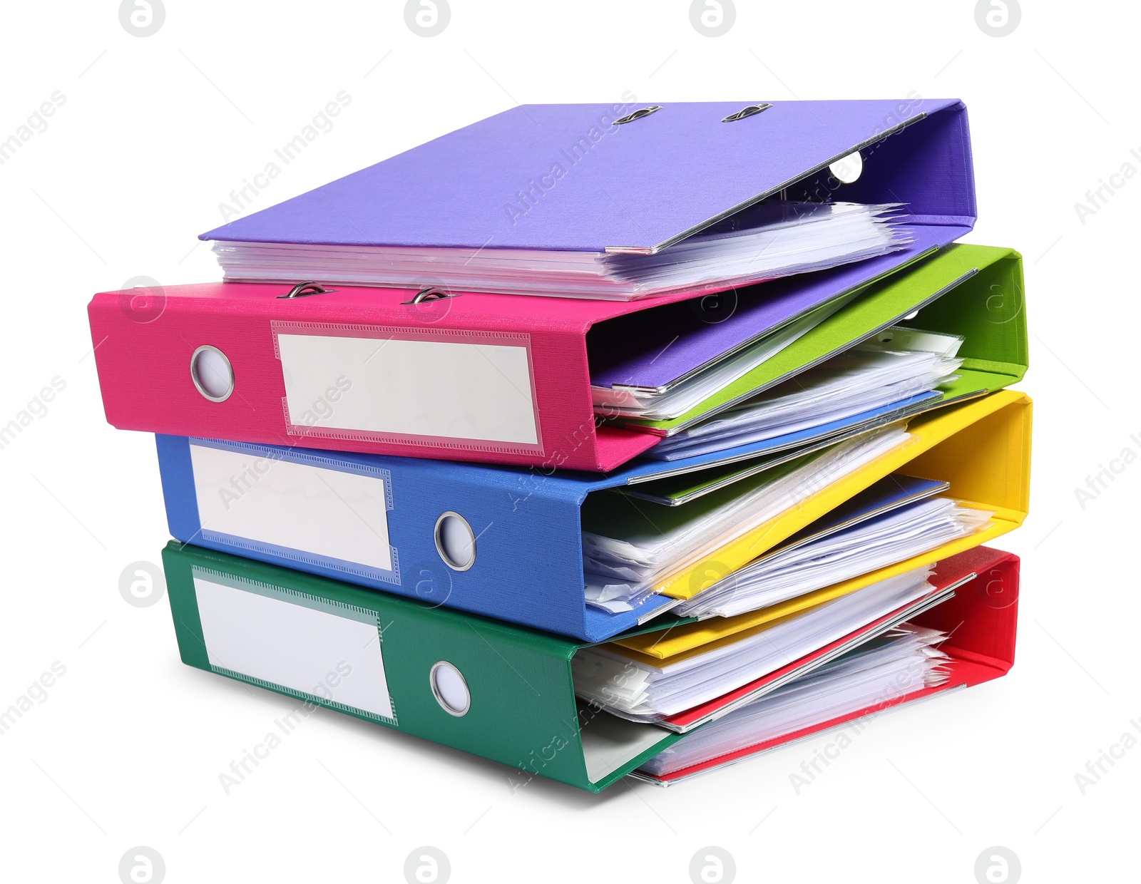 Photo of Bright binder office folders isolated on white