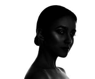 Silhouette of beautiful woman on white background