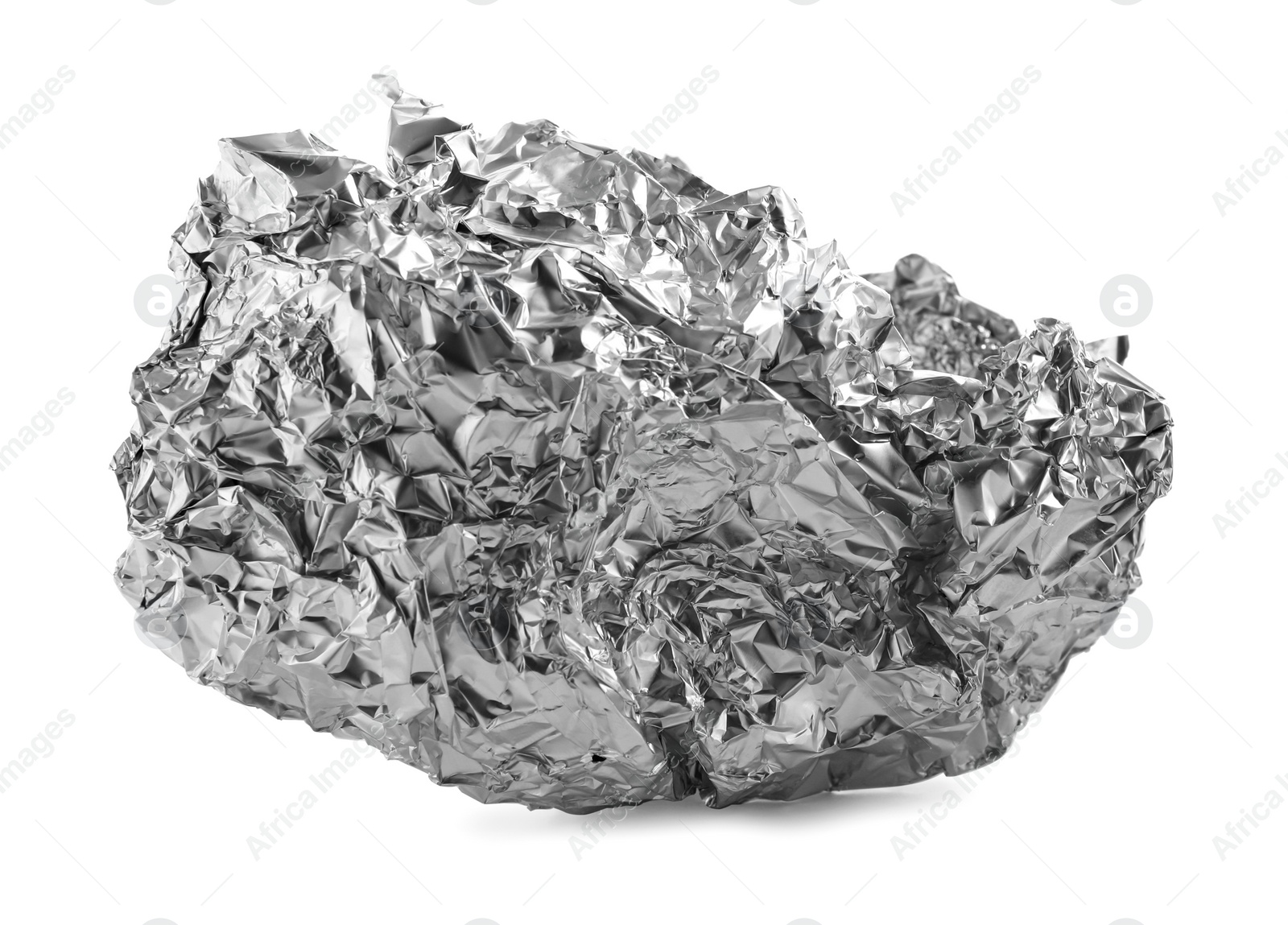 Photo of Crumpled ball of silver foil isolated on white