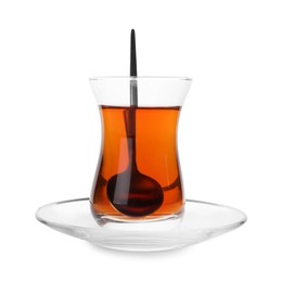 Tasty Turkish tea in glass isolated on white