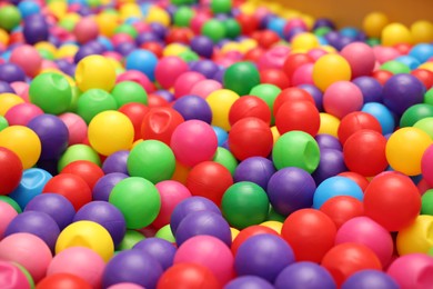Photo of Many colorful balls as background, closeup. Kid's playroom