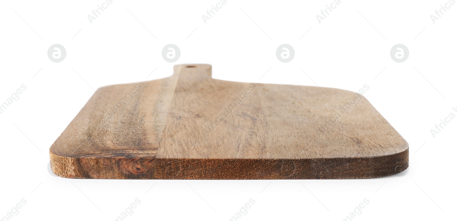 Photo of One wooden cutting board on white background