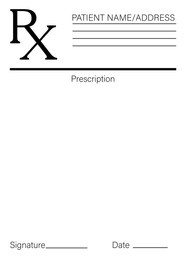 Illustration of Medical prescription form with empty fields (Patient Name, Address, Signature and Date)