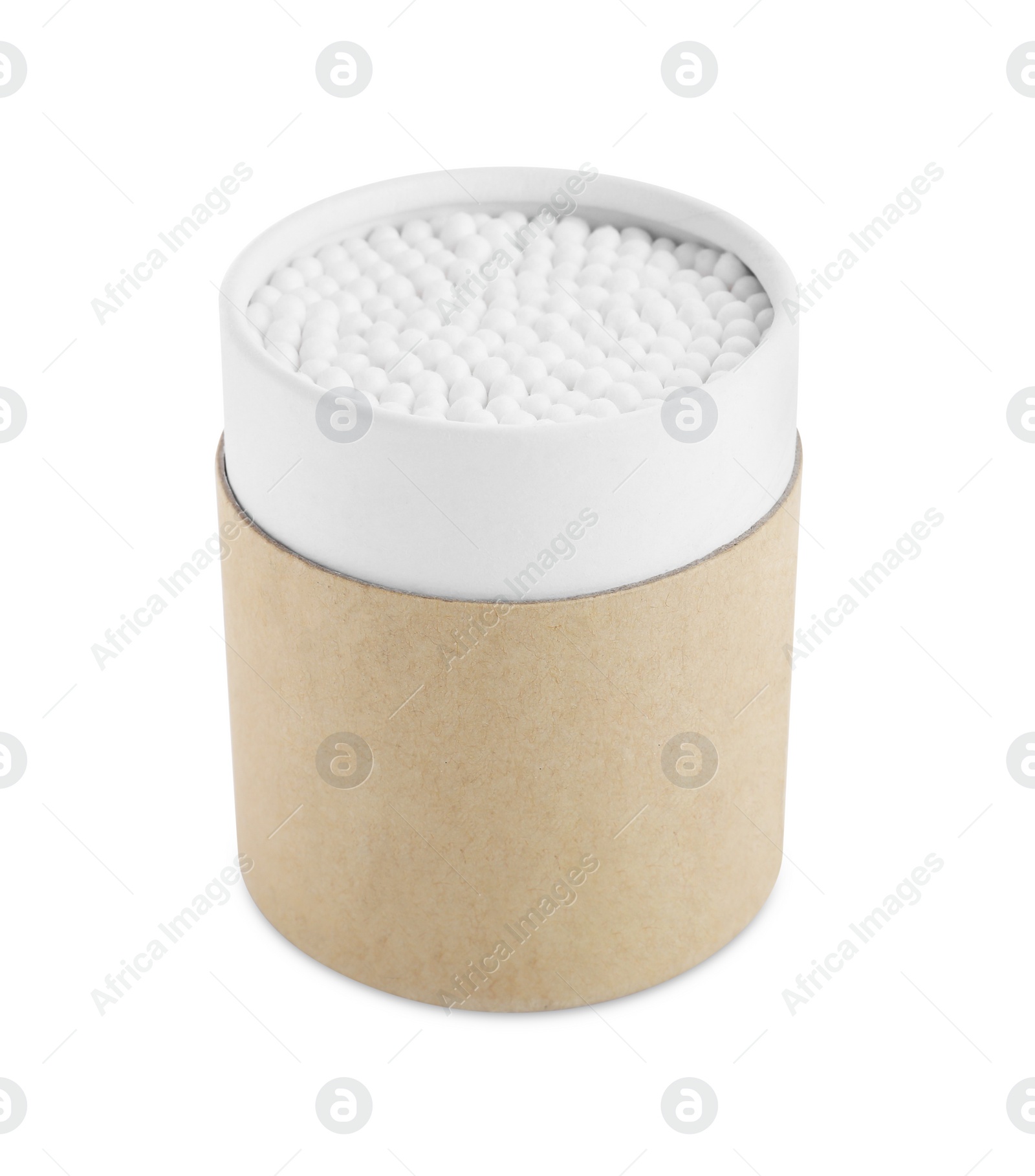 Photo of Container with new cotton buds isolated on white