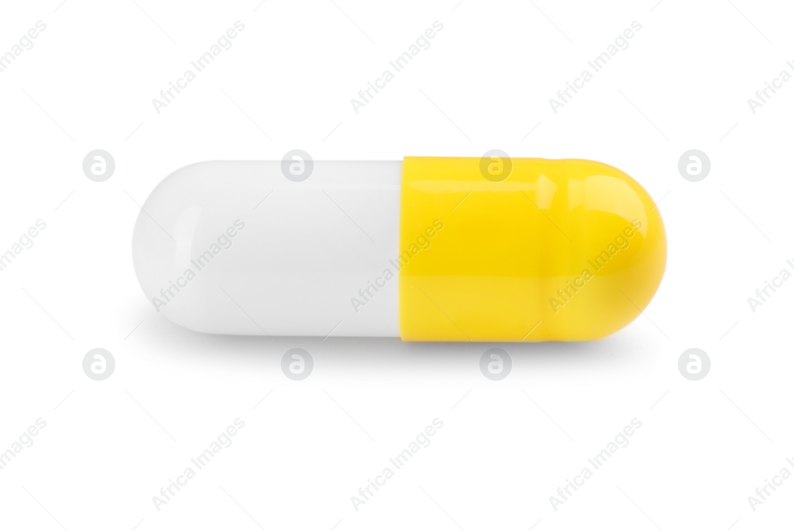 Photo of One antibiotic pill isolated on white. Medicinal treatment