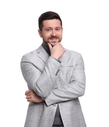 Handsome bearded businessman in suit on white background