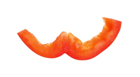 Photo of Slice of ripe red bell pepper on white background