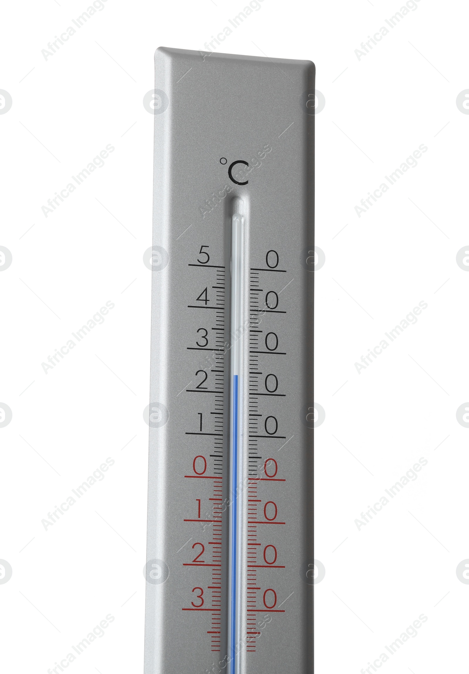 Photo of Modern grey weather thermometer on white background