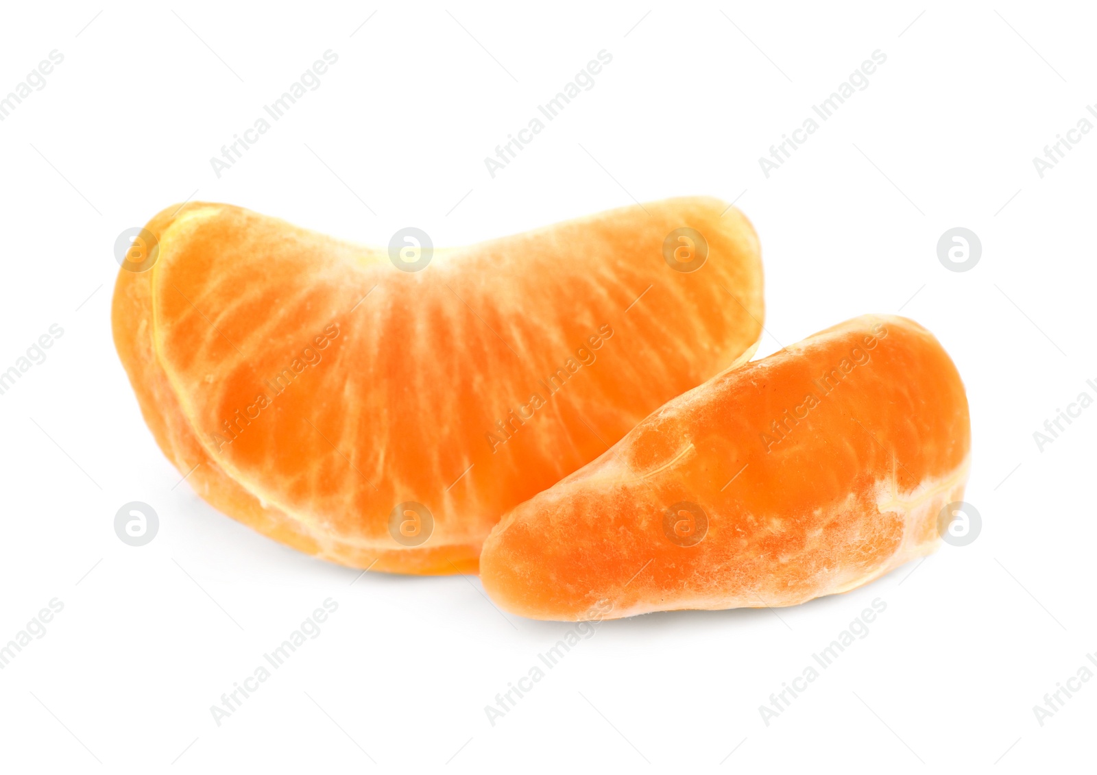 Photo of Fresh juicy tangerine segments isolated on white