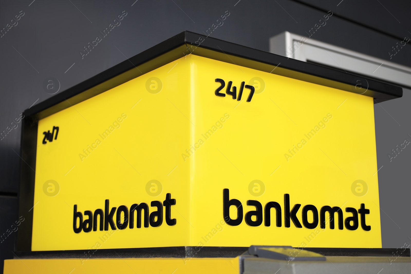 Photo of Signboard of modern automated teller machine, closeup