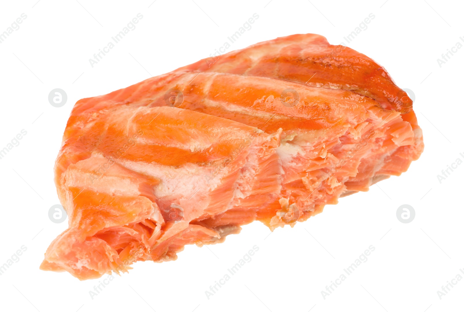 Photo of Piece of tasty grilled salmon isolated on white