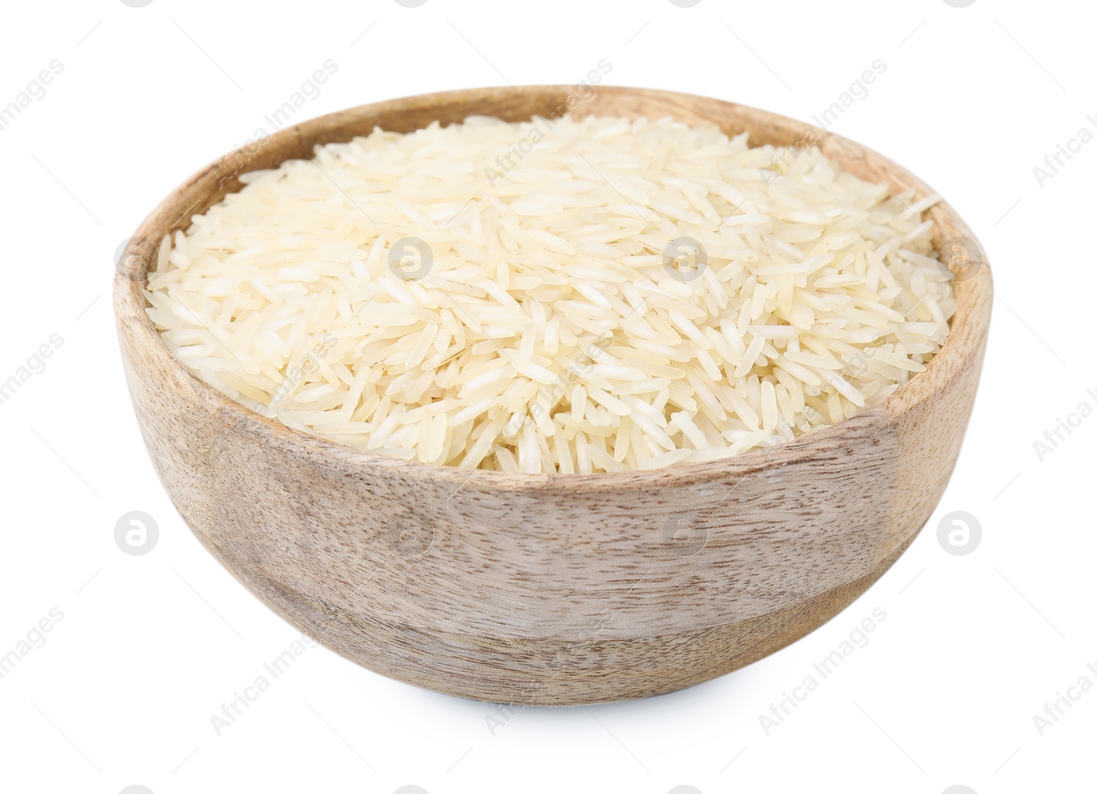 Photo of Raw rice in bowl isolated on white