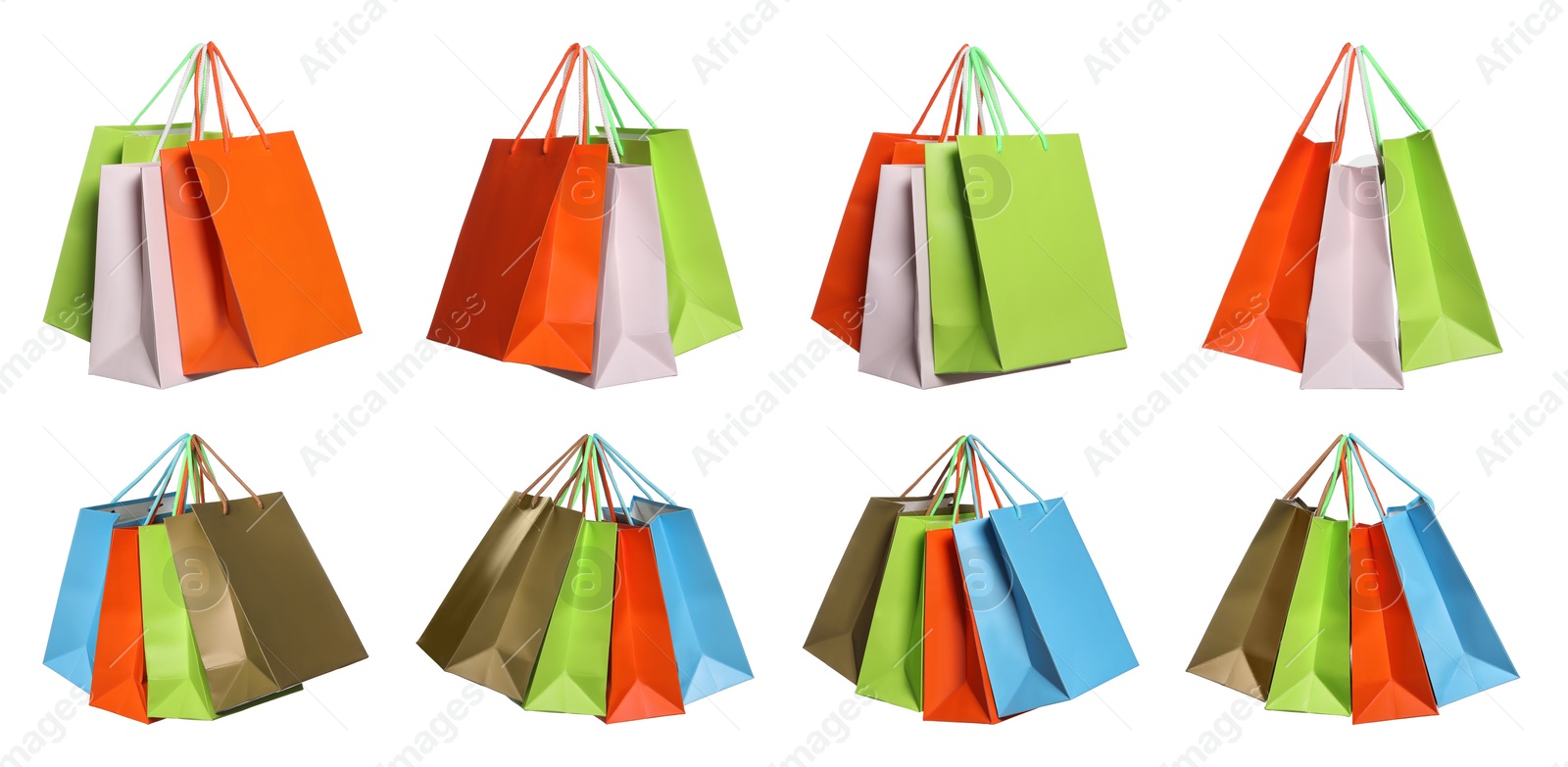 Image of Colorful shopping bags isolated on white, set