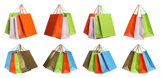 Image of Colorful shopping bags isolated on white, set