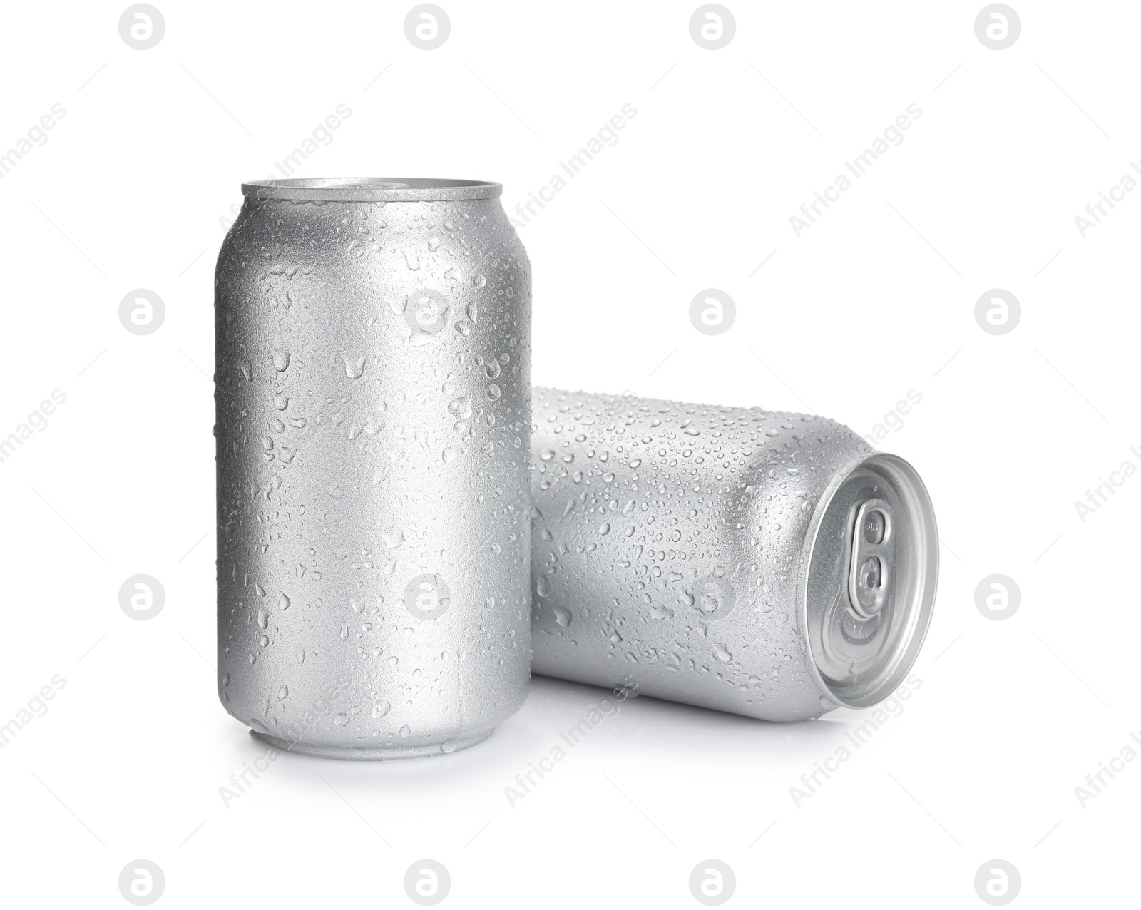 Photo of Aluminium cans of beverage on white background