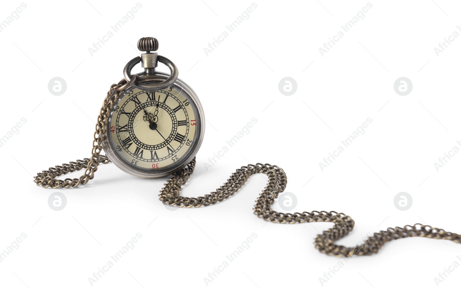 Photo of One pocket clock with chain isolated on white