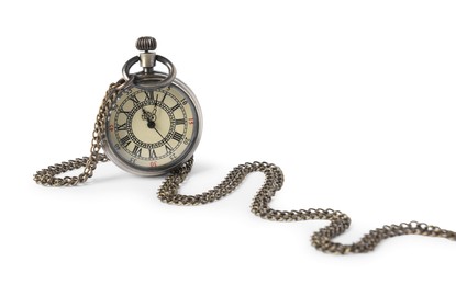 Photo of One pocket clock with chain isolated on white