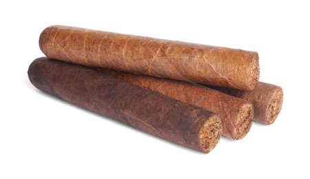 Cigars wrapped in tobacco leaves isolated on white