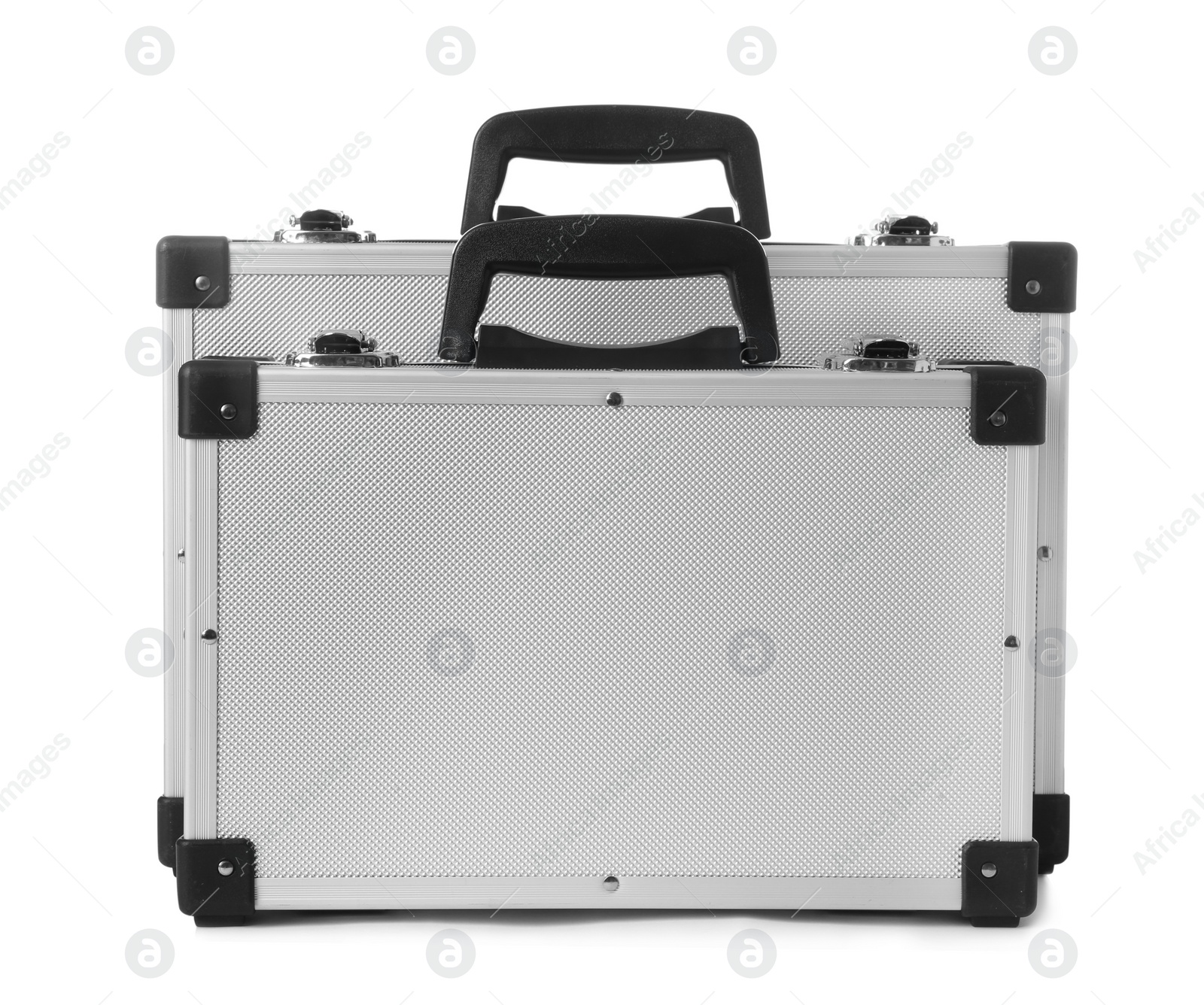 Photo of Two aluminum hard cases on white background