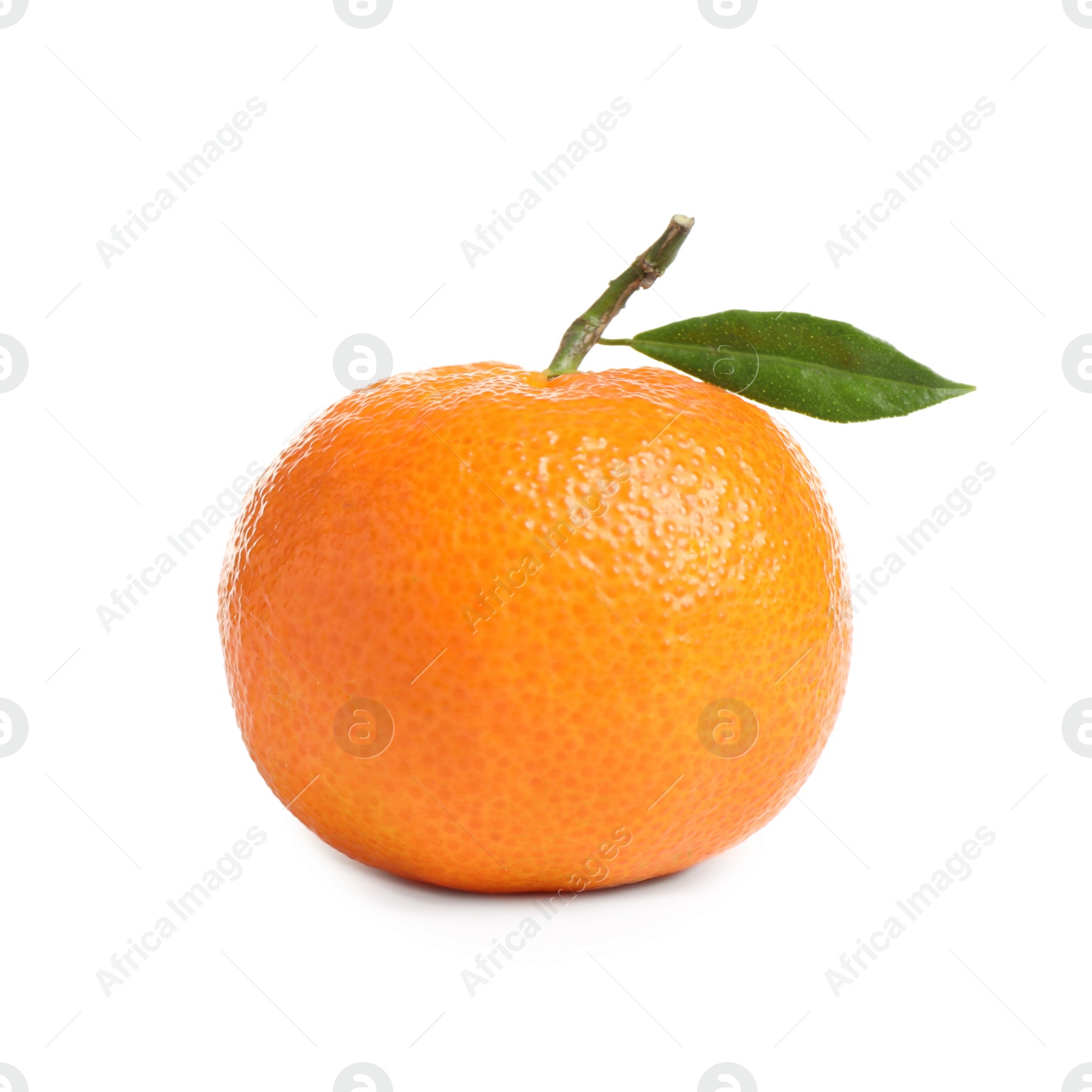 Photo of Fresh ripe tangerine with leaf isolated on white. Citrus fruit