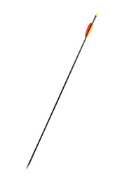 Plastic black arrow isolated on white. Professional archery equipment