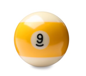 Photo of Billiard ball with number 9 isolated on white