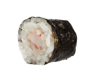 Photo of Delicious fresh sushi roll with shrimp isolated on white