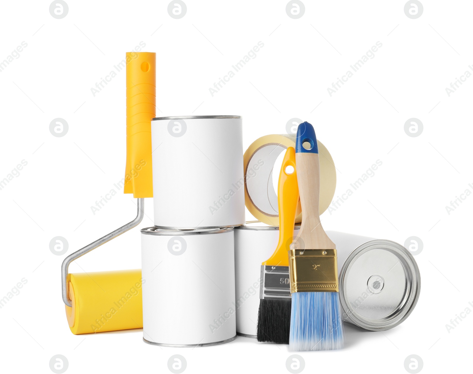 Photo of Set of painting tools on white background. Mockup for design