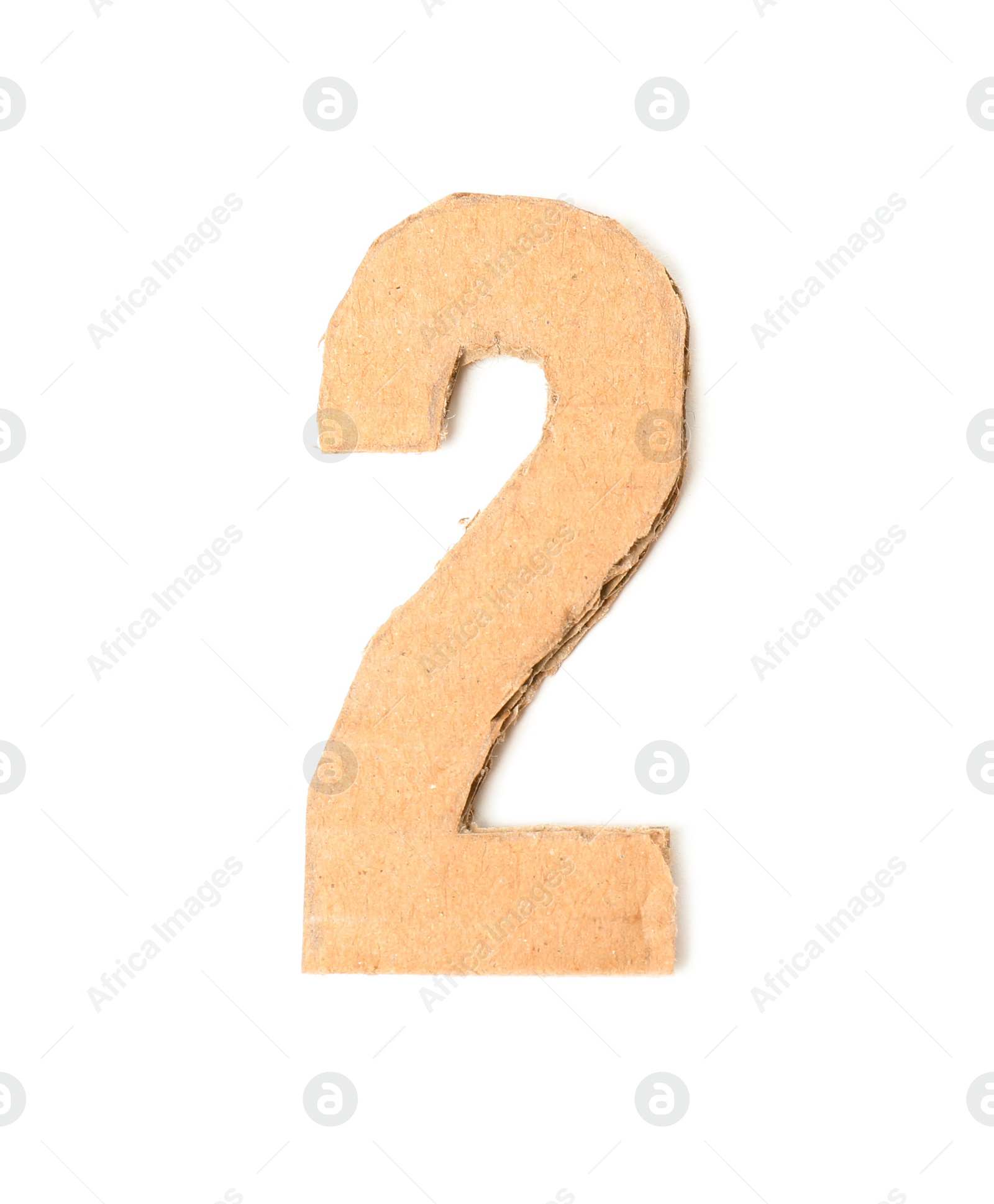 Photo of Number 2 made of brown cardboard on white background