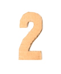 Number 2 made of brown cardboard on white background