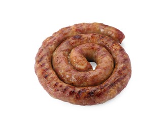 One ring of delicious homemade sausage isolated on white