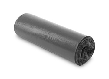 Photo of Roll of black garbage bags isolated on white