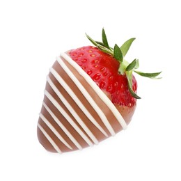 Photo of Delicious strawberry covered with chocolate isolated on white, top view