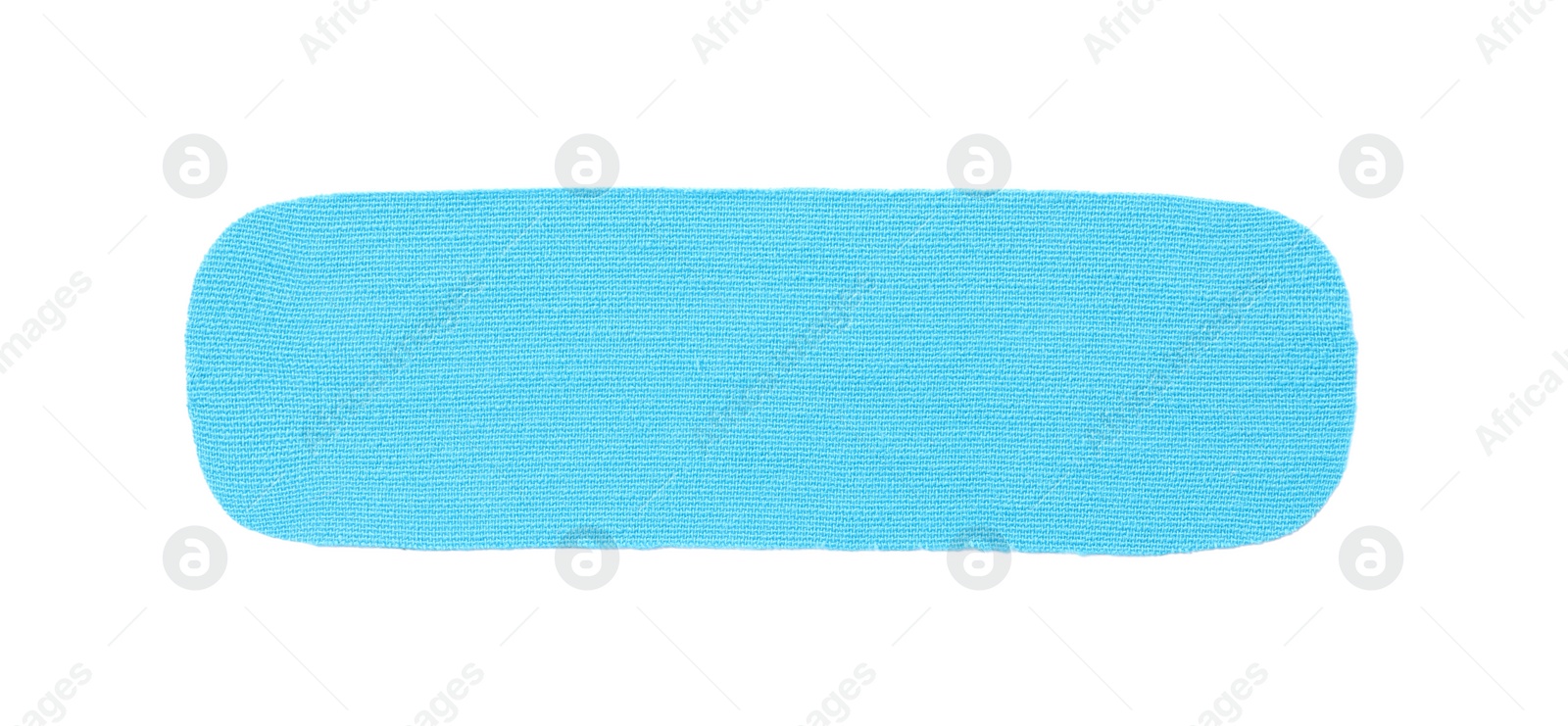 Photo of Light blue kinesio tape piece on white background, top view