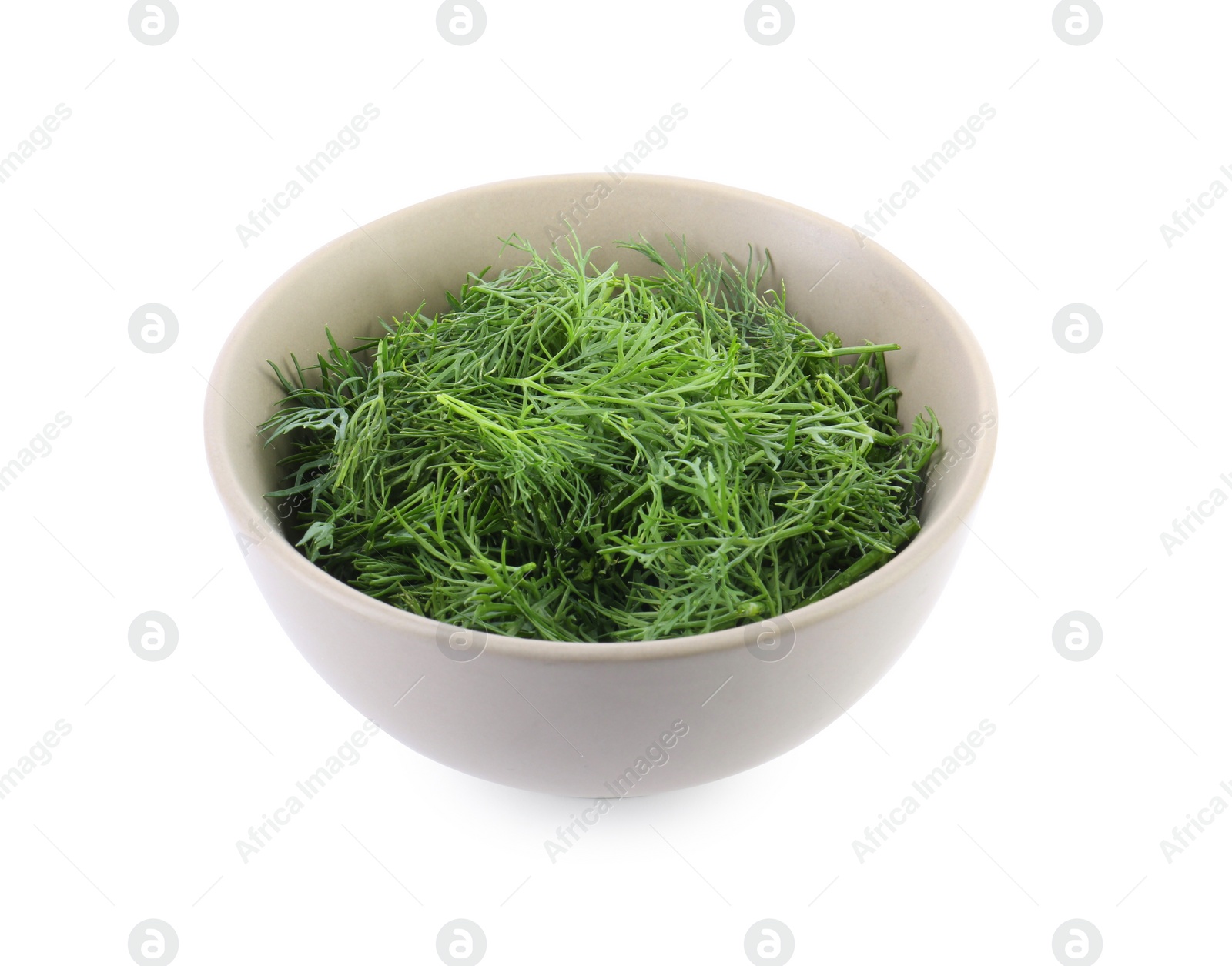 Photo of Bowl of fresh dill isolated on white