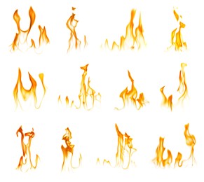 Illustration of Set with beautiful bright fire flames on white background