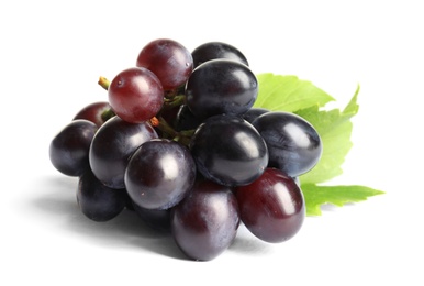 Photo of Bunch of fresh ripe juicy grapes isolated on white