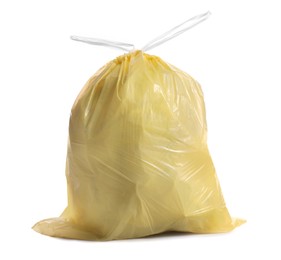 Photo of Trash bag full of garbage isolated on white