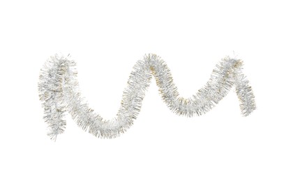 Photo of Shiny tinsel isolated on white. Christmas decoration