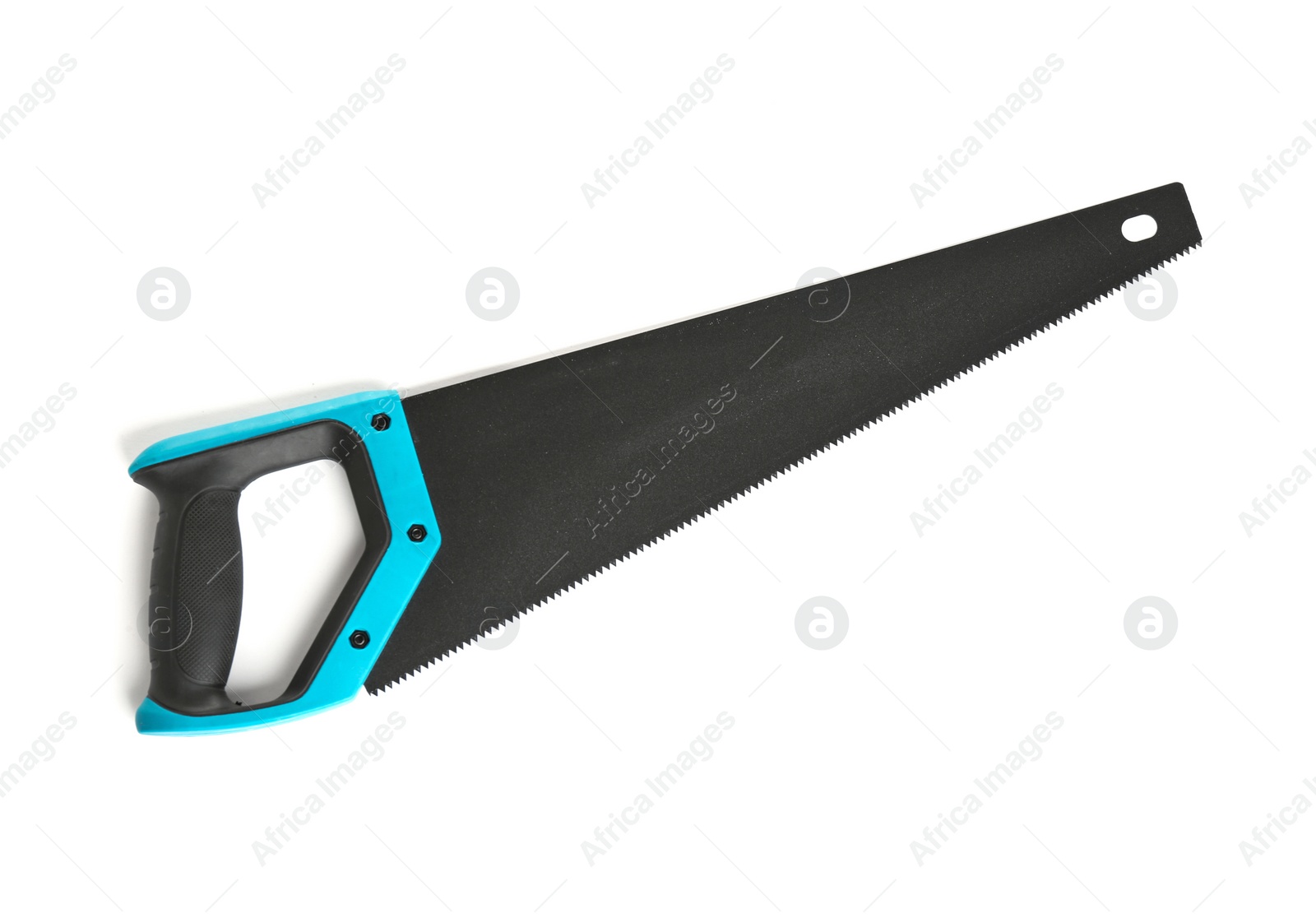 Photo of Handsaw on white background, top view. Construction tools