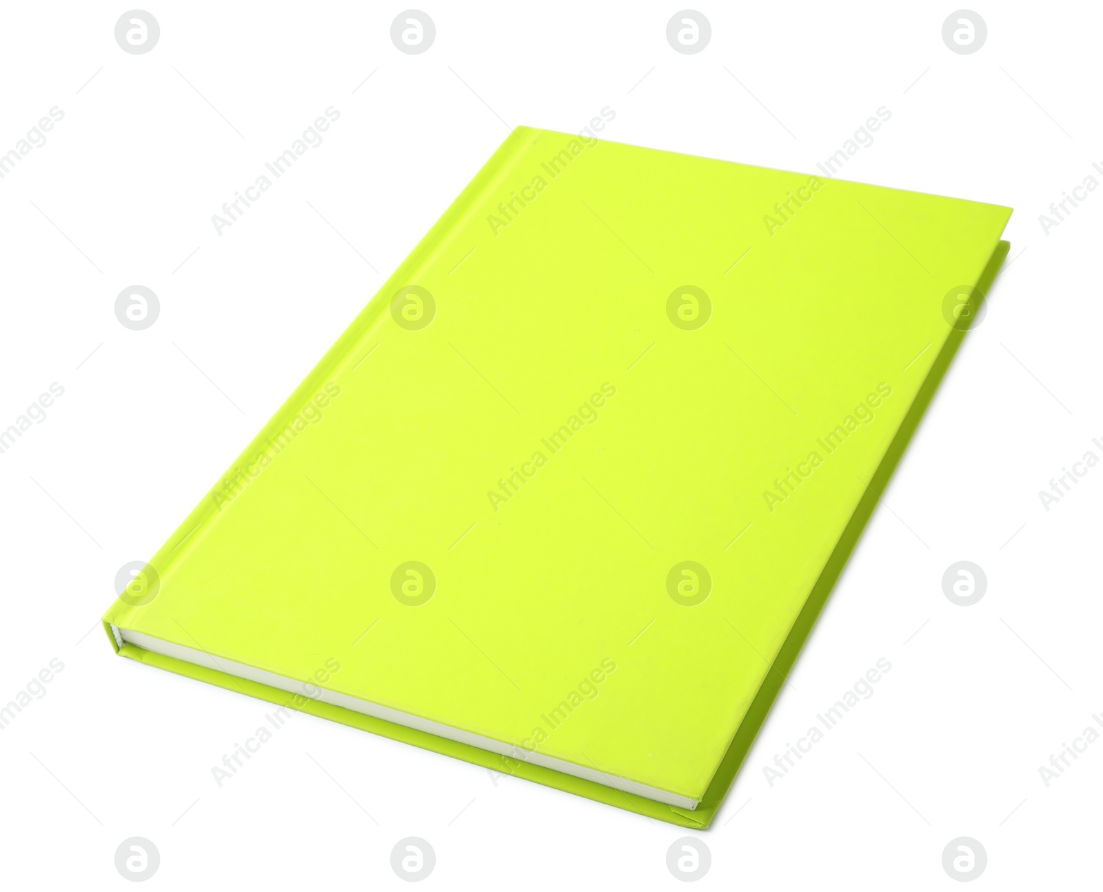 Photo of Stylish yellow notebook isolated on white. Office stationery