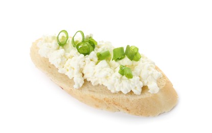 Photo of Bread with cottage cheese and green onion isolated on white