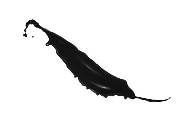 Image of Splash of glossy black liquid on white background